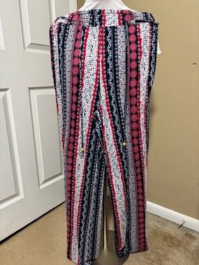 Cato Red, Navy & White Boho Print Wide-Leg Pants